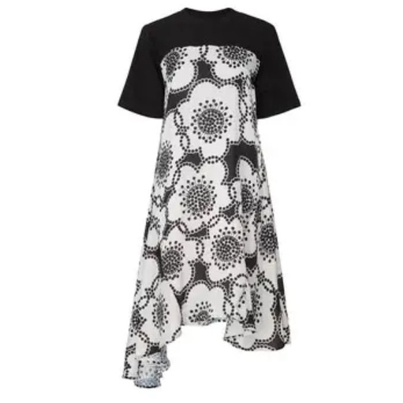 Clu Contrast Panels Asymmetric Floral Midi Dress black & white Dress - Size 1X - Picture 4 of 13